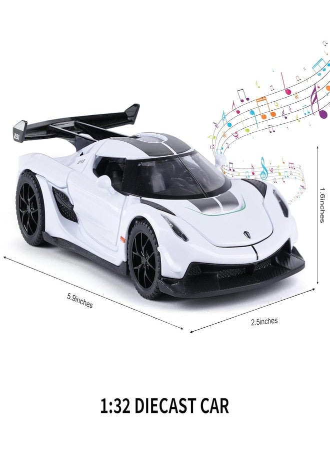 FEXXA سيارة FEXXA Koenigsegg Jesko بمقياس 1:32 مصنوعة من المعدن المصبوب، مزودة بأبواب قابلة للفتح، وإضاءة وصوت، ووظيفة السحب للخلف، لعبة داخلية وخارجية للأطفال (أبيض) - Image 3